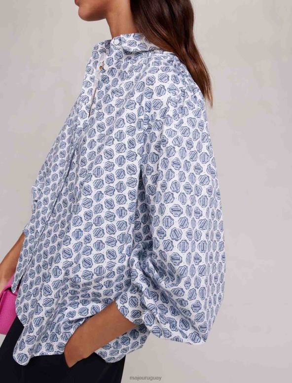 Maje camisa con monograma estampado ropa monograma de trébol crudo/azul mujer 2J08B89