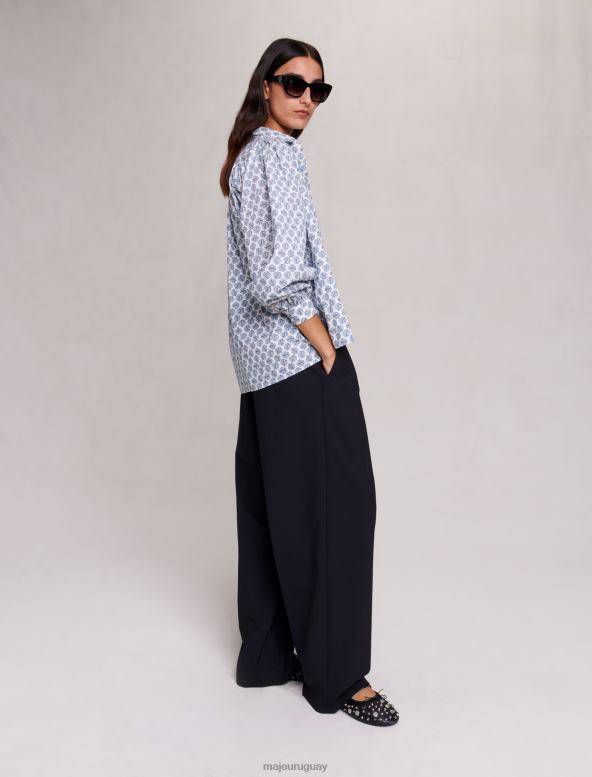 Maje camisa con monograma estampado ropa monograma de trébol crudo/azul mujer 2J08B89
