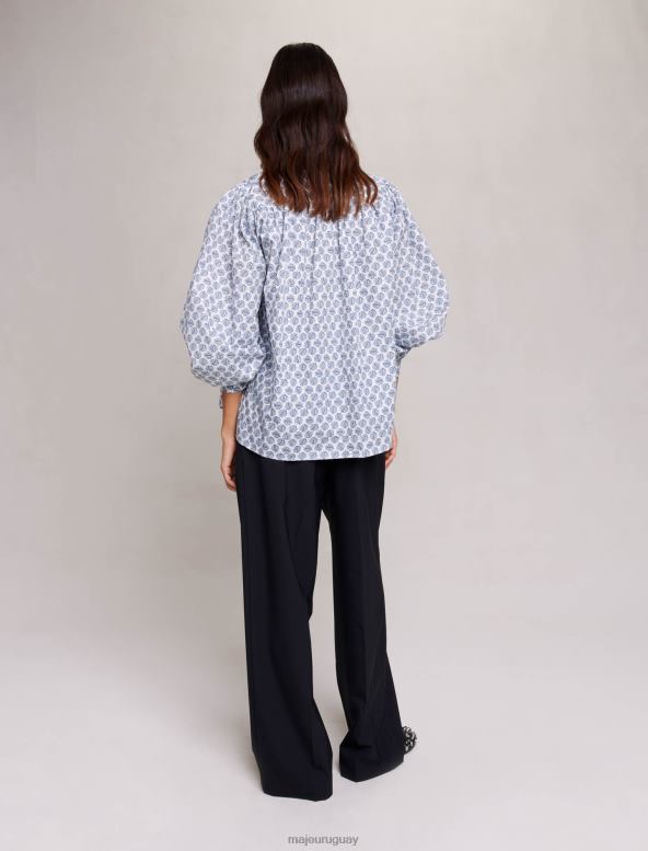 Maje camisa con monograma estampado ropa monograma de trébol crudo/azul mujer 2J08B89