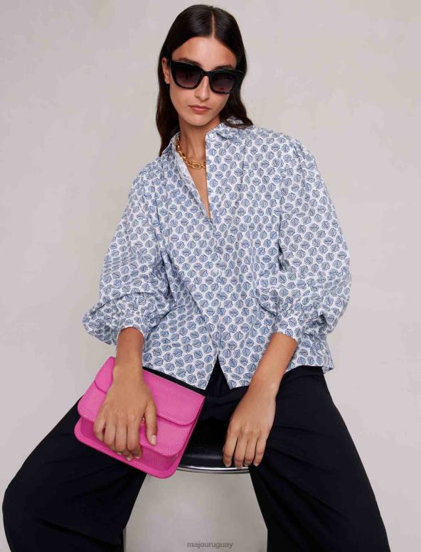 Maje camisa con monograma estampado ropa monograma de trébol crudo/azul mujer 2J08B89