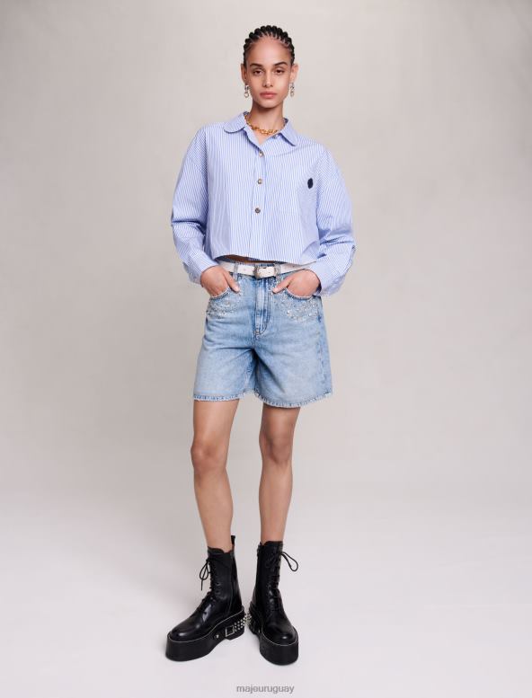Maje camisa corta a rayas ropa azul mujer 2J08B84