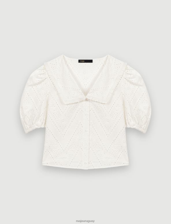 Maje camisa corta bordada ropa blanco mujer 2J08B199