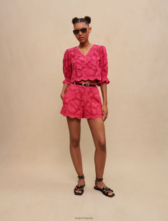 Maje camisa corta calada ropa fucsia mujer 2J08B192