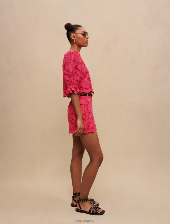 Maje camisa corta calada ropa fucsia mujer 2J08B192