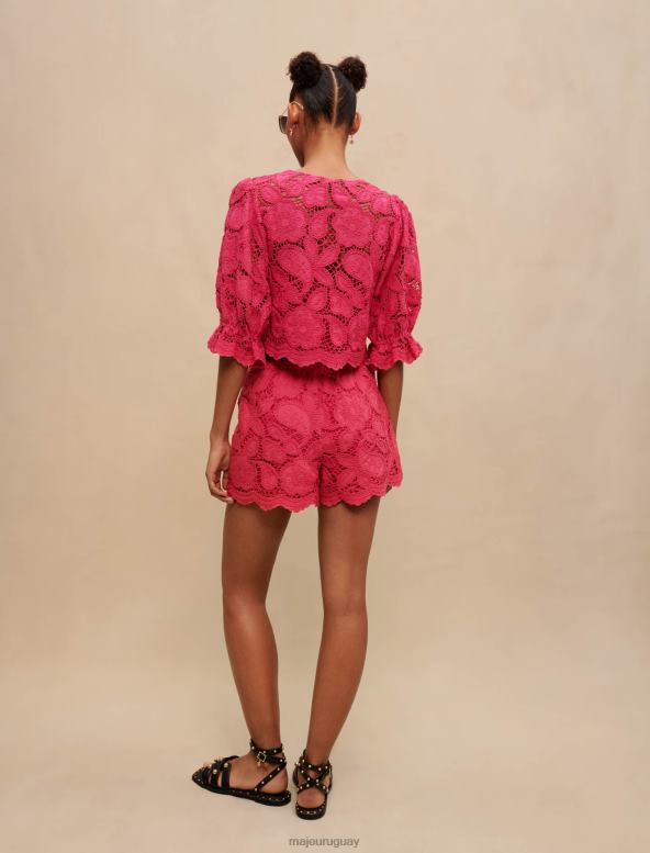 Maje camisa corta calada ropa fucsia mujer 2J08B192