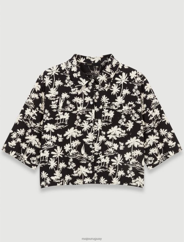 Maje camisa corta con estampado de palmeras ropa palma negra mujer 2J08B235