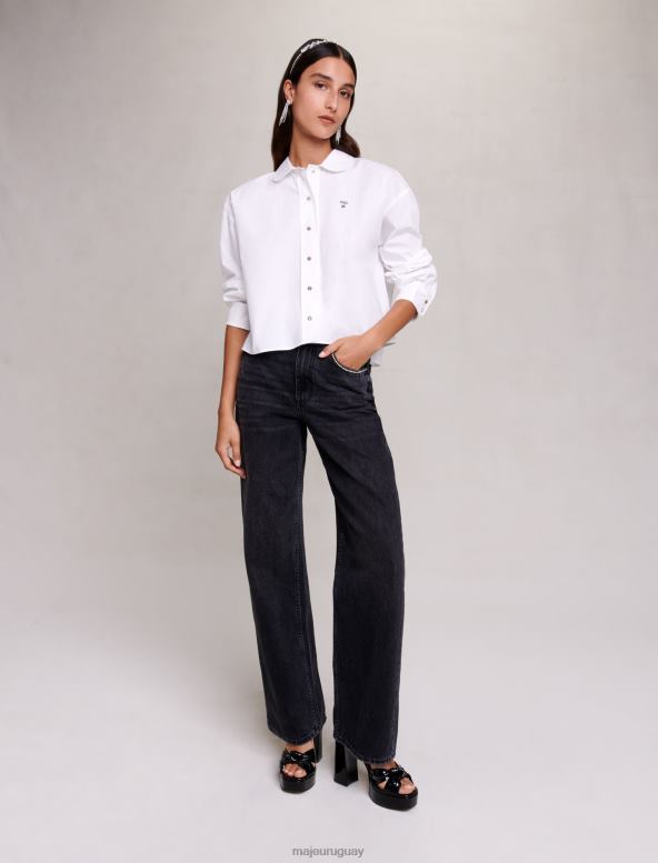 Maje camisa corta de algodón ropa blanco mujer 2J08B43