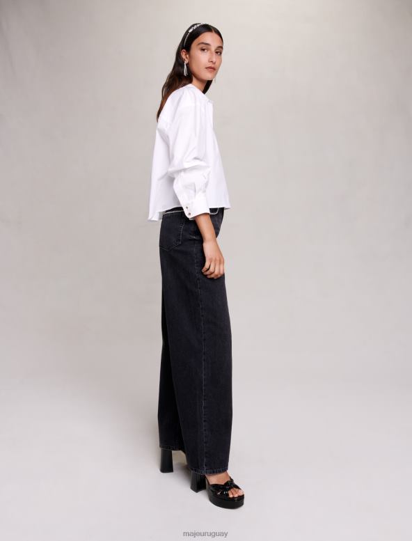 Maje camisa corta de algodón ropa blanco mujer 2J08B43