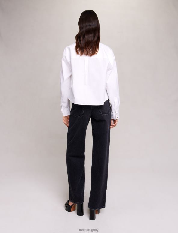 Maje camisa corta de algodón ropa blanco mujer 2J08B43