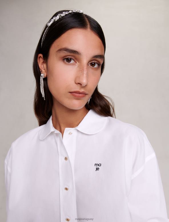 Maje camisa corta de algodón ropa blanco mujer 2J08B43