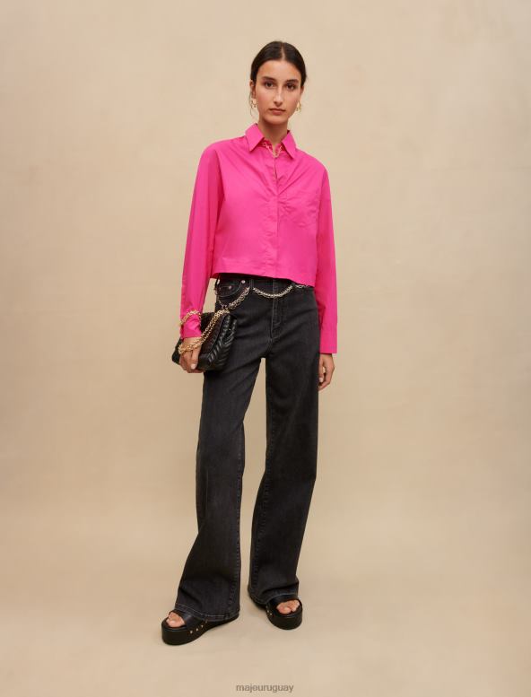 Maje camisa corta de algodón ropa fucsia mujer 2J08B309