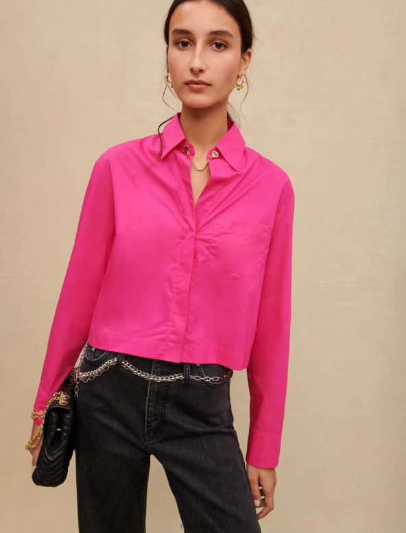 Maje camisa corta de algodón ropa fucsia mujer 2J08B309