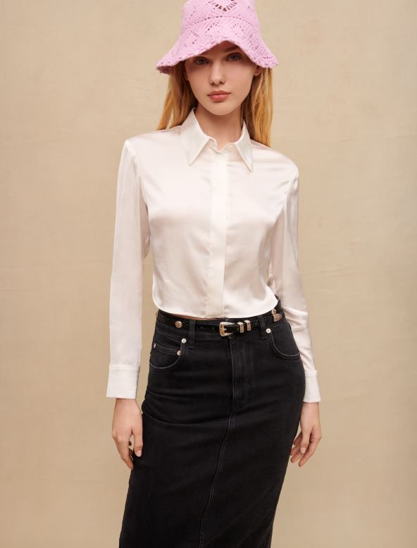 Maje camisa corta satinada ropa crudo mujer 2J08B446