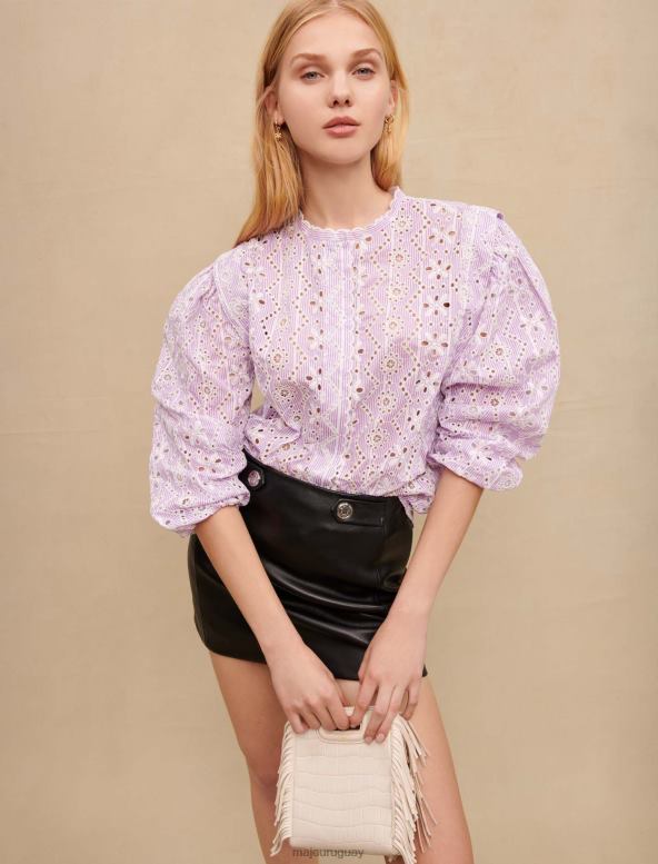 Maje camisa de algodón bordada ropa violeta de parma mujer 2J08B271