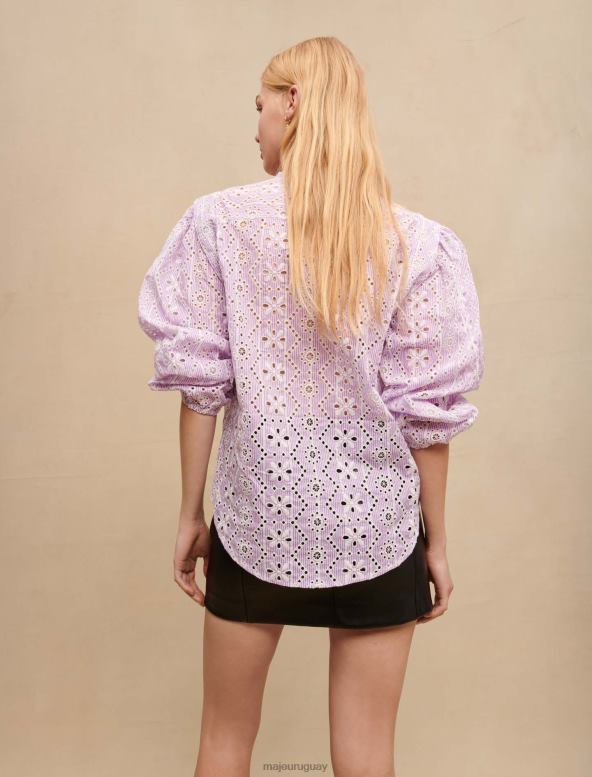 Maje camisa de algodón bordada ropa violeta de parma mujer 2J08B271