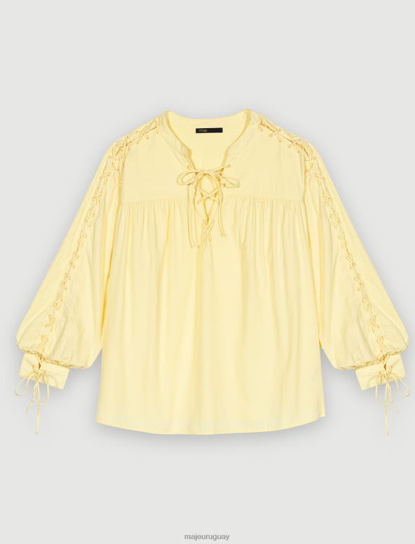 Maje camisa de algodón con cordones estilo medieval ropa amarillo mujer 2J08B339