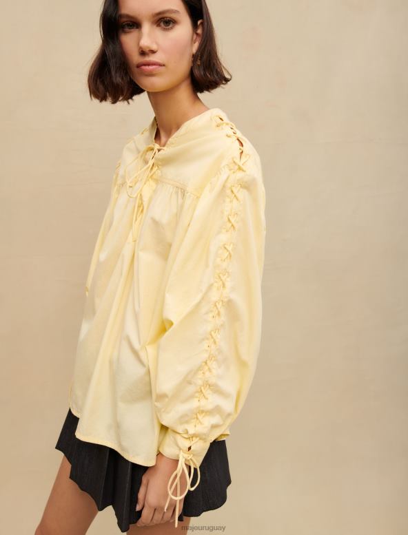 Maje camisa de algodón con cordones estilo medieval ropa amarillo mujer 2J08B339