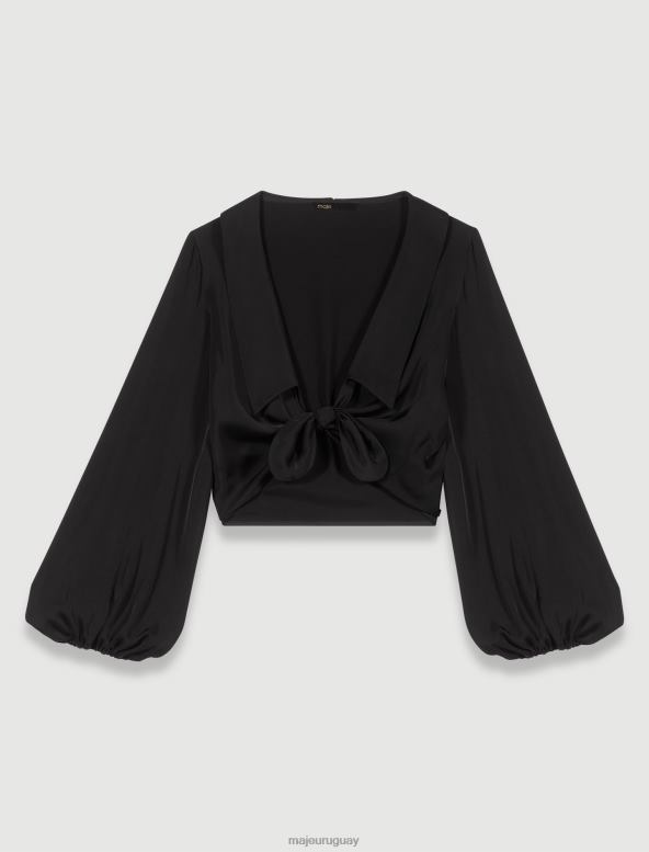 Maje camisa de satén con lazo en el frente ropa negro mujer 2J08B438