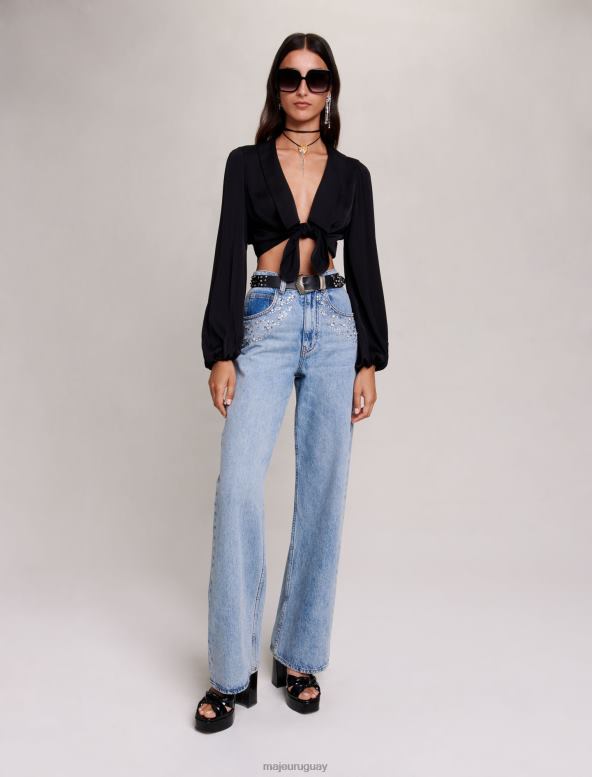 Maje camisa de satén con lazo en el frente ropa negro mujer 2J08B438