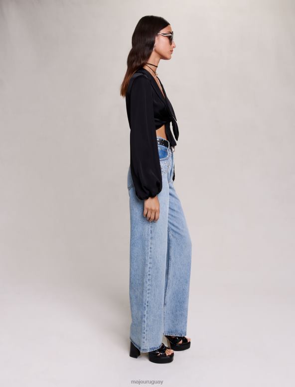 Maje camisa de satén con lazo en el frente ropa negro mujer 2J08B438