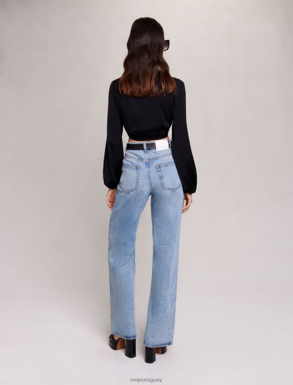 Maje camisa de satén con lazo en el frente ropa negro mujer 2J08B438