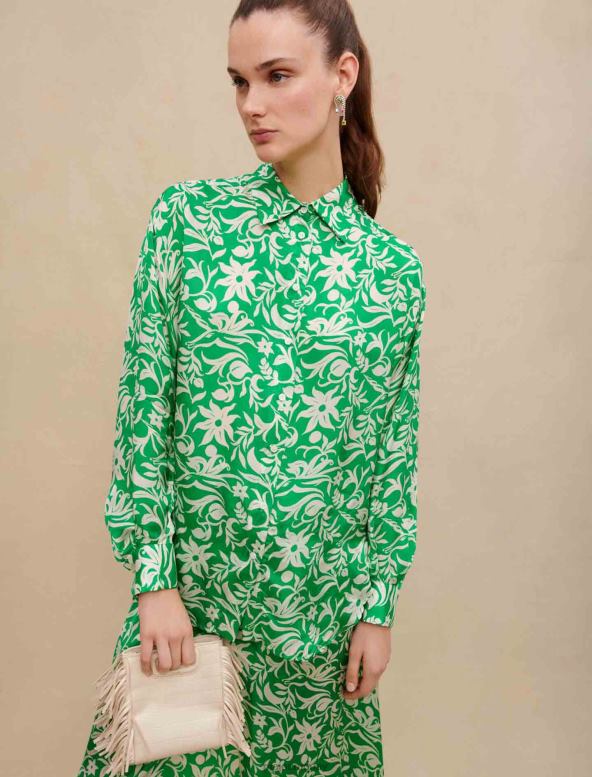 Maje camisa satinada estampada ropa imprimir verde onírico mujer 2J08B195
