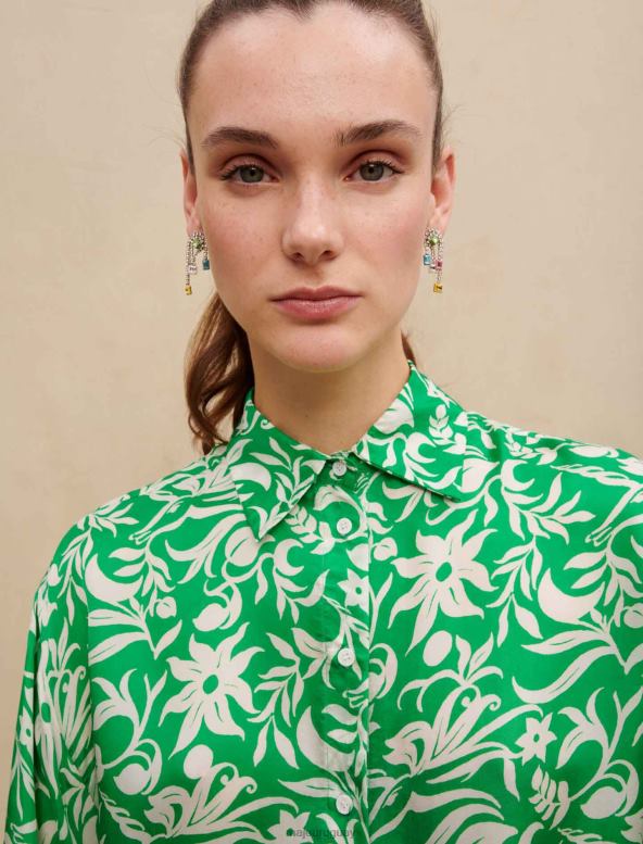Maje camisa satinada estampada ropa imprimir verde onírico mujer 2J08B195