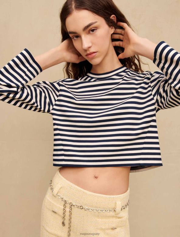 Maje camiseta bretona de manga larga ropa blanco azul mujer 2J08B343 2J08B343 Toda la nueva coleccion Maje Uruguay Maje dress captura la inspiracion britanica de los anos 70 y una estetica retro