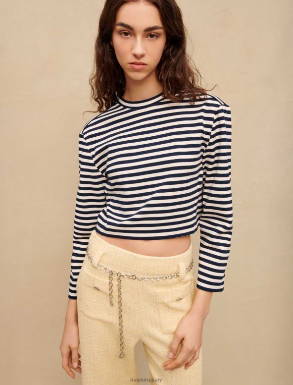 Maje camiseta bretona de manga larga ropa blanco azul mujer 2J08B343