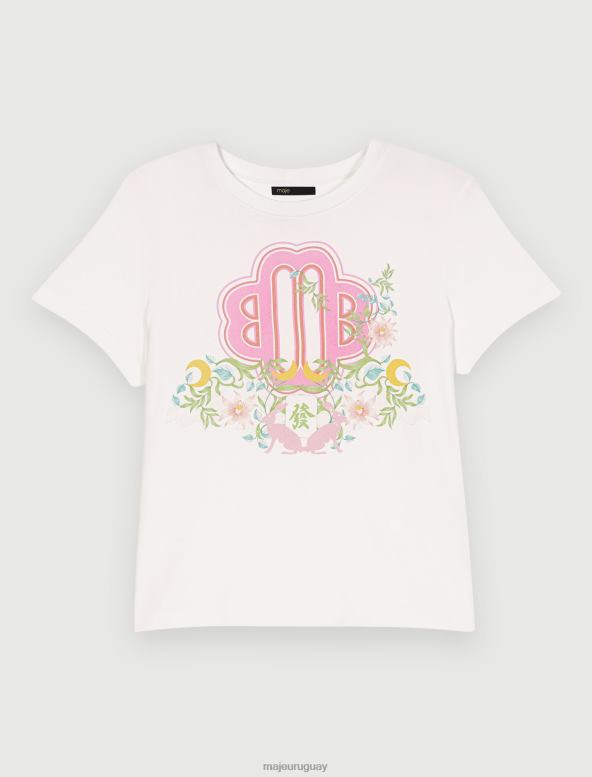 Maje camiseta con estampado de tréboles ropa crudo mujer 2J08B447