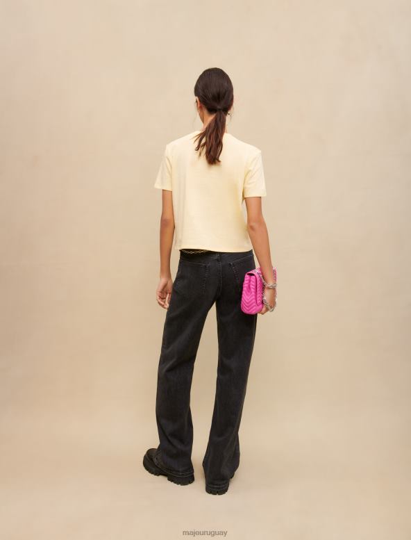 Maje camiseta de algodón con cuello joya ropa amarillo mujer 2J08B340