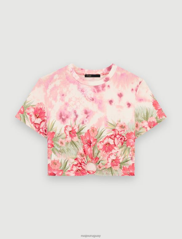 Maje camiseta floral ropa hibisco rosa/verde mujer 2J08B165