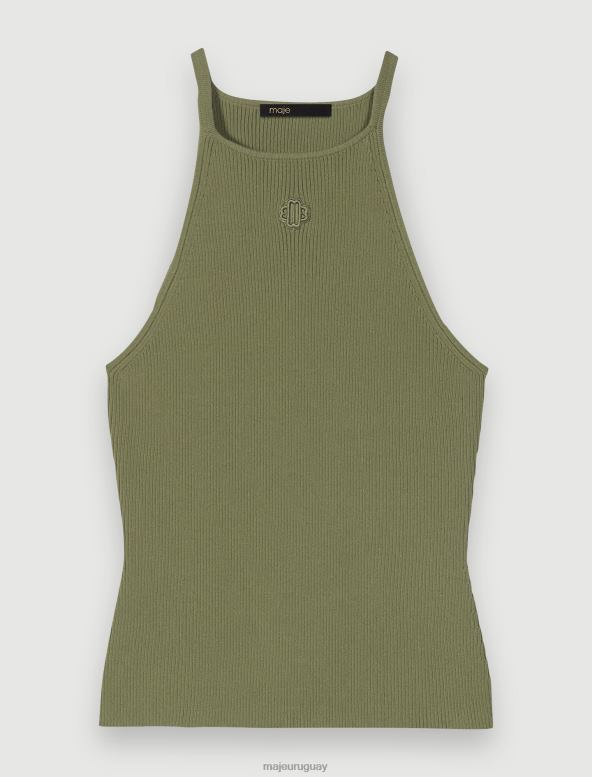 Maje camiseta sin mangas con logo bordado ropa caqui mujer 2J08B275