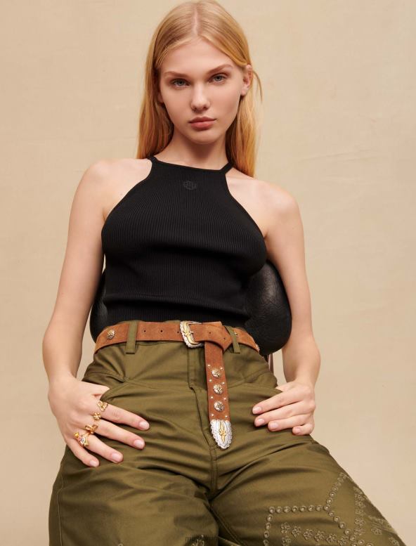 Maje camiseta sin mangas con logo bordado ropa negro mujer 2J08B276