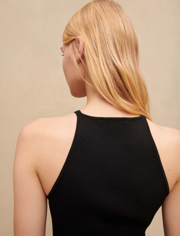 Maje camiseta sin mangas con logo bordado ropa negro mujer 2J08B276