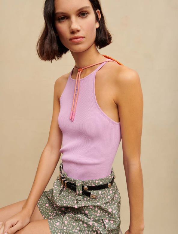 Maje camiseta sin mangas con logo bordado ropa violeta de parma mujer 2J08B277