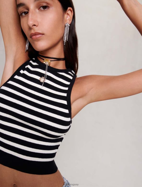 Maje top corto a rayas ropa negro/crudo mujer 2J08B79