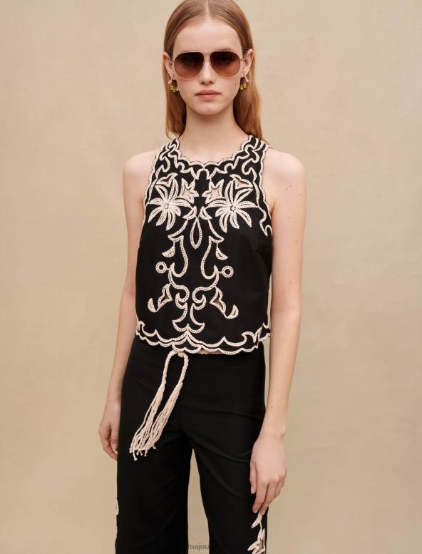 Maje top corto bordado ropa negro mujer 2J08B236