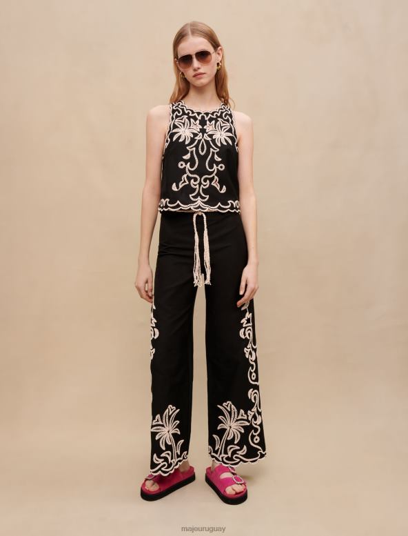 Maje top corto bordado ropa negro mujer 2J08B236