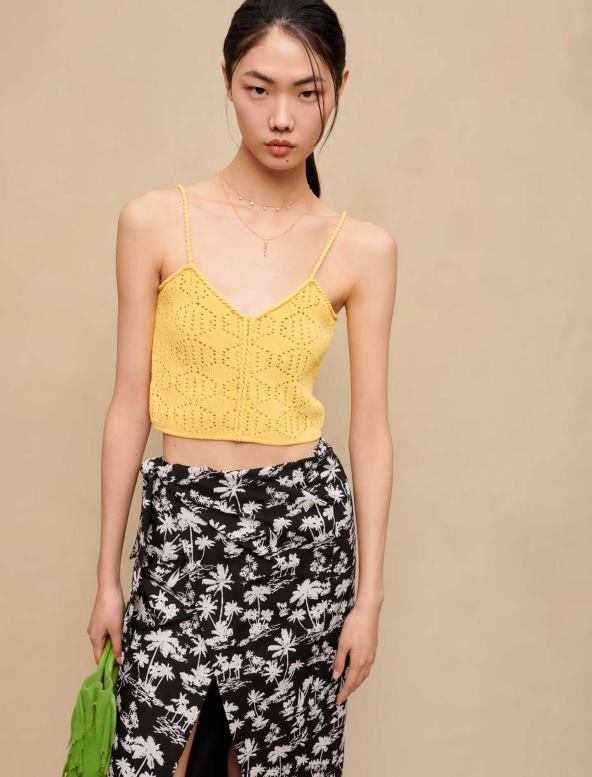 Maje top corto calado ropa amarillo mujer 2J08B228