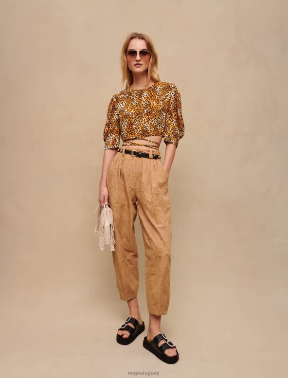 Maje top corto con estampado de leopardo ropa leopardo beige mujer 2J08B233