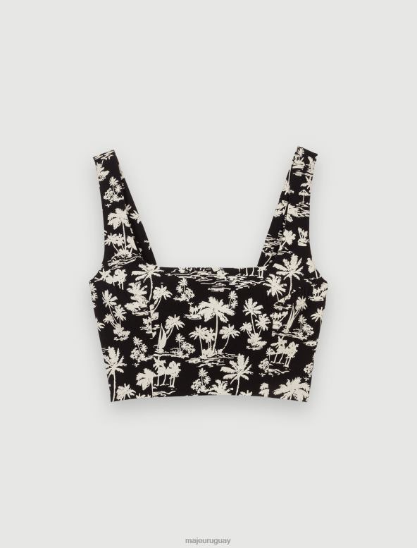 Maje top corto con estampado de palmeras ropa palma negra mujer 2J08B234
