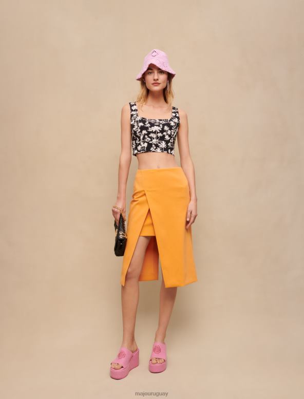 Maje top corto con estampado de palmeras ropa palma negra mujer 2J08B234