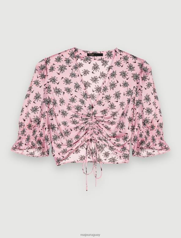 Maje top corto con estampado de palmeras ropa palmera rosa mujer 2J08B200