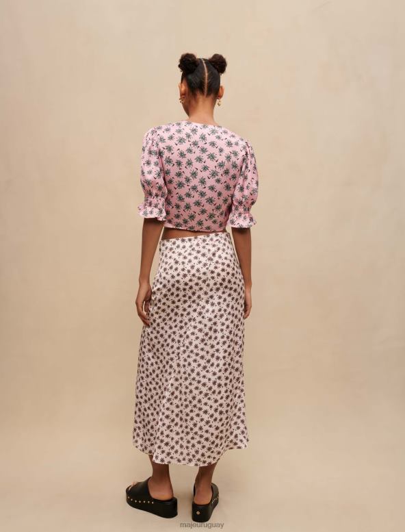 Maje top corto con estampado de palmeras ropa palmera rosa mujer 2J08B200