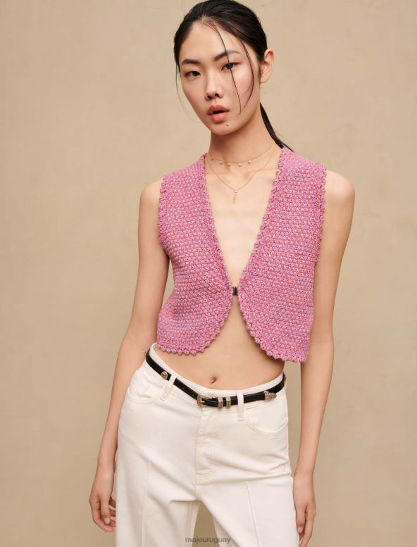 Maje top corto de tweed ropa rosa mujer 2J08B305