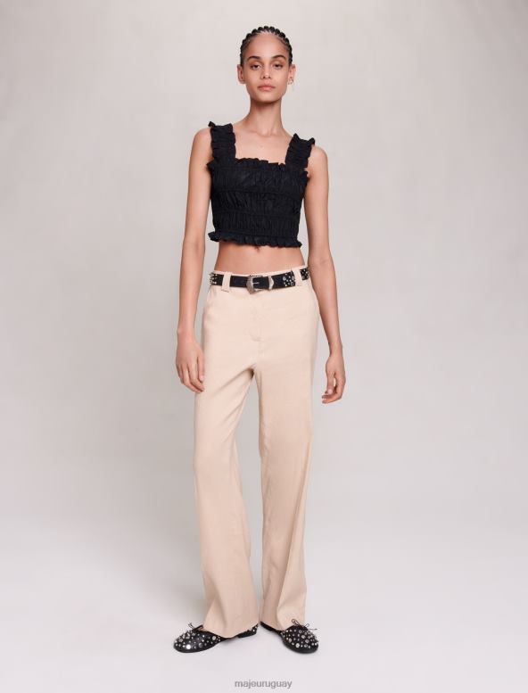 Maje top corto fruncido ropa negro mujer 2J08B45