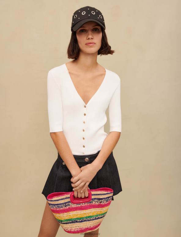 Maje top de canalé con cuello en V ropa blanco mujer 2J08B355