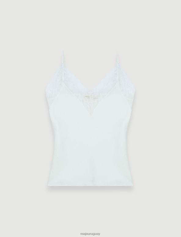 Maje top de satén de seda y encaje ropa crudo mujer 2J08B114