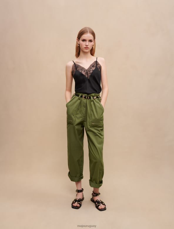 Maje top de satén de seda y encaje ropa negro mujer 2J08B112